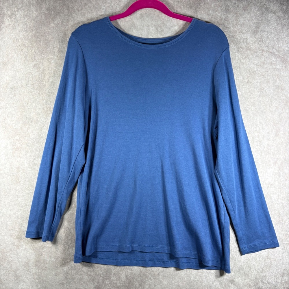 Chico's Top Womens Size 3 US XL Blue Long Sleeve Crew Neck 100% Cotton Casual